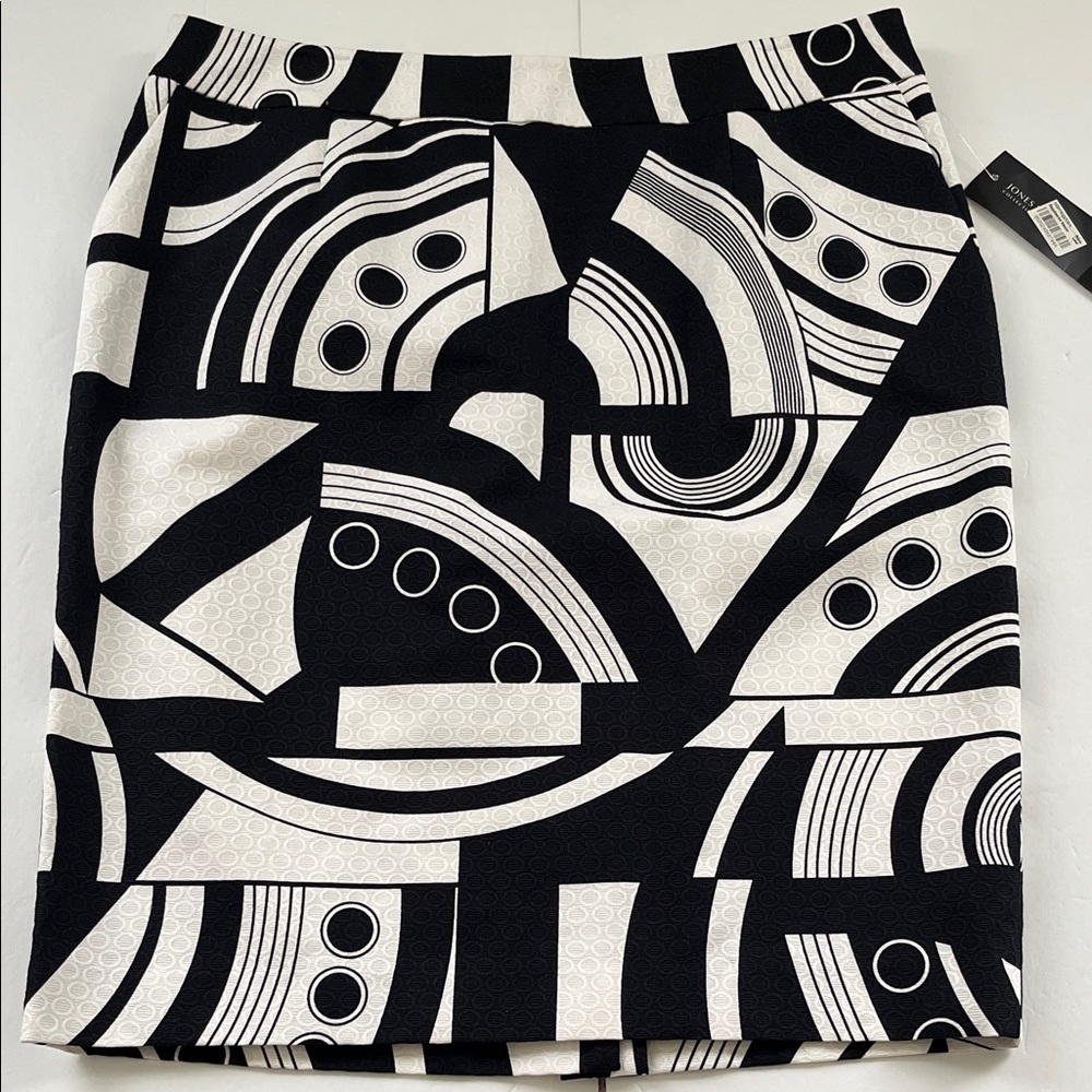 Jones New York Black and White Abstract Pencil Skirt